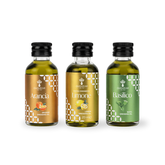 Olio Guglielmi – Tris Mignon da 20ml Limone, Arancia e Basilico.