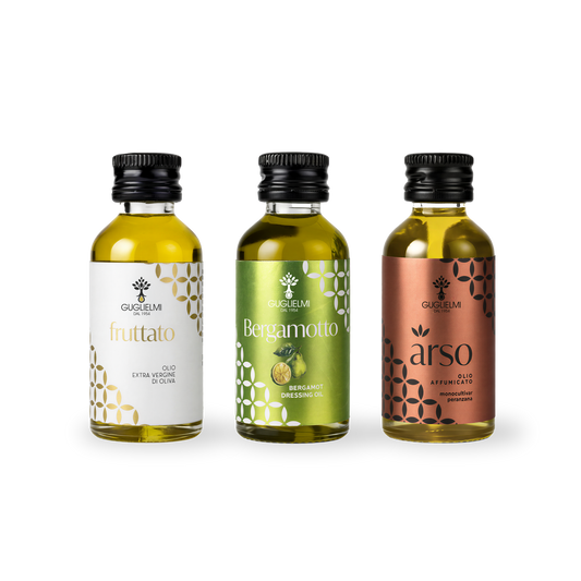 Olio Guglielmi – Tris Mignon da 20ml Affumicato Arso, Bergamotto e Fruttato